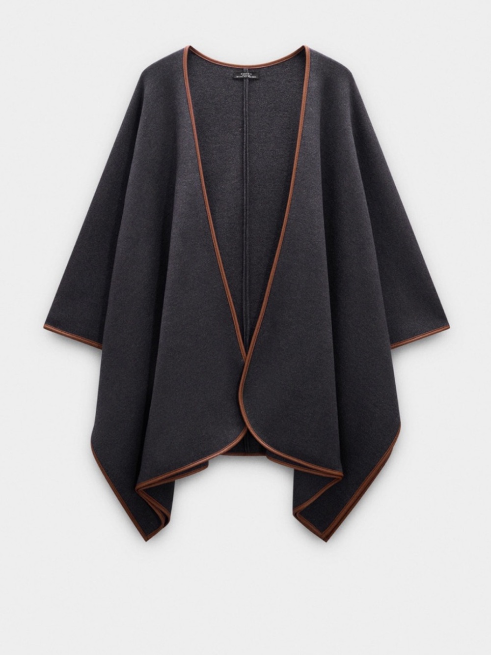 PARFOIS Poncho - Charcoal Grey Knit With Contrasting Stitching Detail (One Size) - Picture 5 of 13